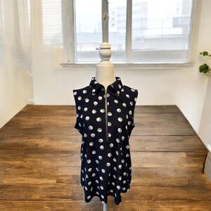 Anne Klein Navy and White Polka Dot Blouse